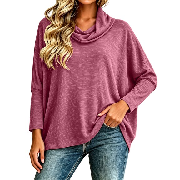 yillto Womens Cowl Neck Shirts Loose Long Sleeve Plain Blouses Fashion Dressy Work Tops Outfits