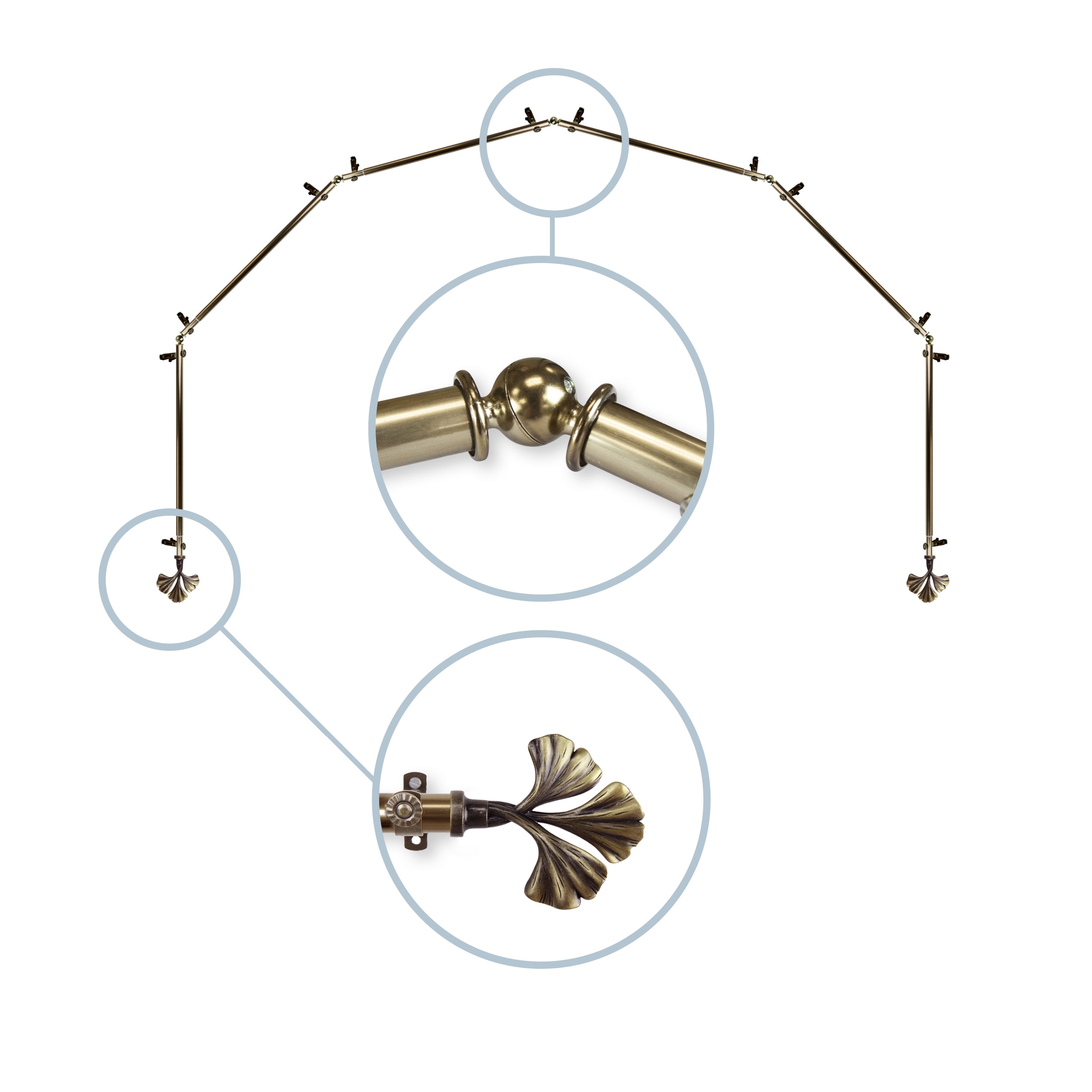 Florence 13/16" 6-Sided Bay Window Curtain Rod - Antique Brass