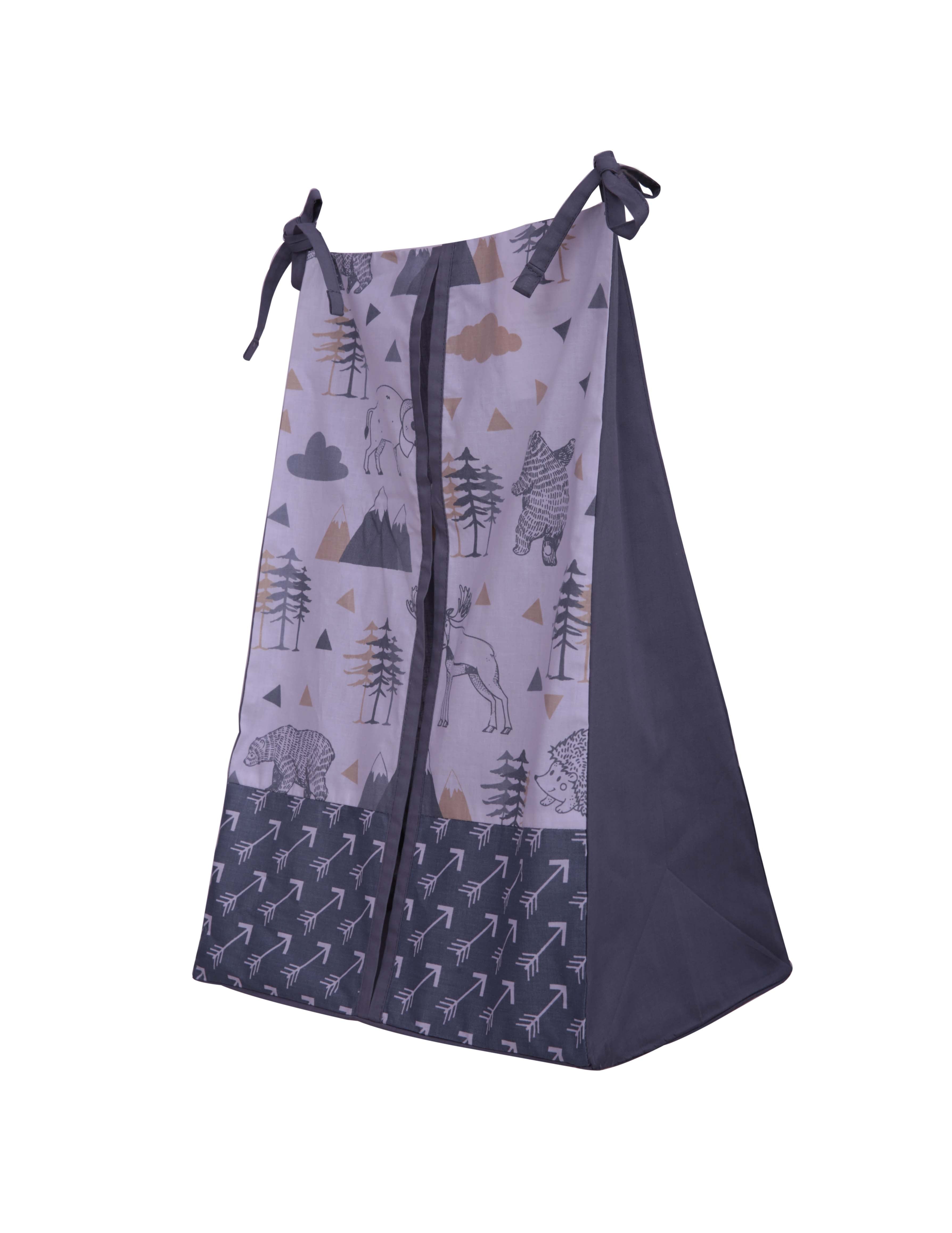 Bacati - Woodlands Grey/Beige Neutral Cotton Crib set with Diaper Stacker, 4 Pcs