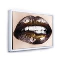 thumbnail image 2 of Designart Black Gold Lips Biting FLOAT FRAME WALL ART, 2 of 4