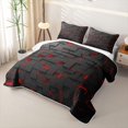 thumbnail image 3 of Castle Fairy Futuristic Cubic Block Quilt Full 3-Piece,Minimalist Neon Line Accent Full Bedspread Sets,Black Bright Red,1 Coverlet and 2 Pillowcases, 3 of 7