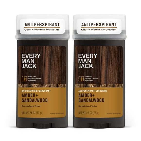 Every Man Jack Men's Amber + Sandalwood Body Deodorant Stick 2.6 oz - 2 Pack
