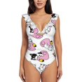 thumbnail image 2 of Yiaed French Bulldog Duck Print Women's Ruffled One Piece Swimsuit V Neck Swimwear Slimming Monokini for Woman-Small, 2 of 8