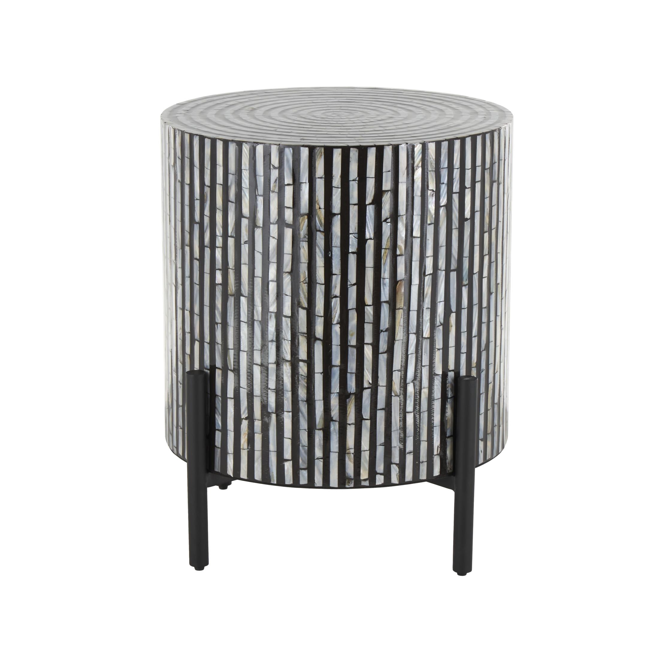 DecMode 18" x 22" Multi Colored Mother of Pearl Shell Handmade Mosaic Inlay Geometric Accent Table with Black Metal Legs, 1-Piece