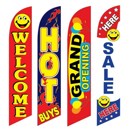 4 Advertising Swooper Flags Welcome Hot Buys Grand Opening Sale Here