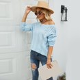 thumbnail image 3 of Vedolay Womens Fall Tops Womens Crew Neck Sweater 2023 Long Sleeve Solid Color Casual Knitted Pullover Tops,Light Blue XL, 3 of 5