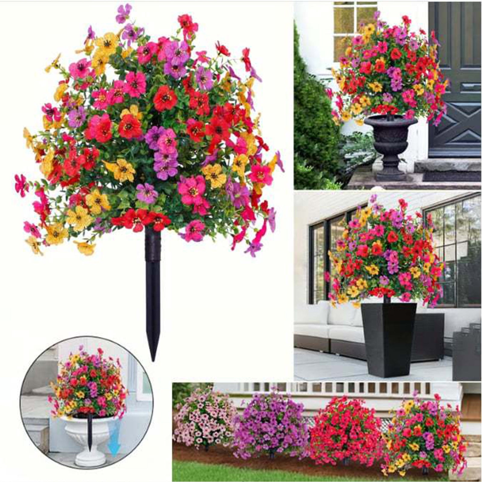 Artificial Flowers,Faux Flowers,Artificial Violet Flower Bouquet For Outdoor Courtyard Landscaping Floor Standing Artificial Flower Decoration,Flower Arrangement,Artifical Flowers(Hot Pink)