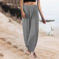 thumbnail image 3 of Linen Pants Womens Elastic Waist Drawstring Long Pants High Waisted Wide Leg Trouser Summer Comfy Casual Loose Palazzo Pant Plain Cotton Joggers with Pockets Size S-XXL, 3 of 7