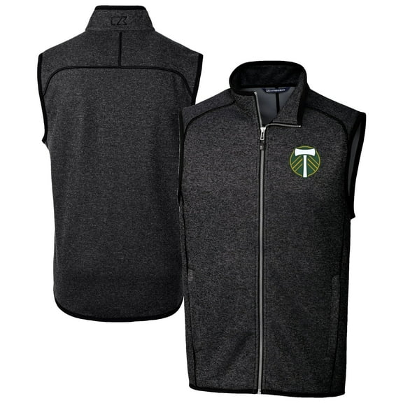 Men's-Cutter & Buck  Heather Charcoal Portland Timbers Big & Tall Mainsail Sweater-Knit Full-Zip Vest