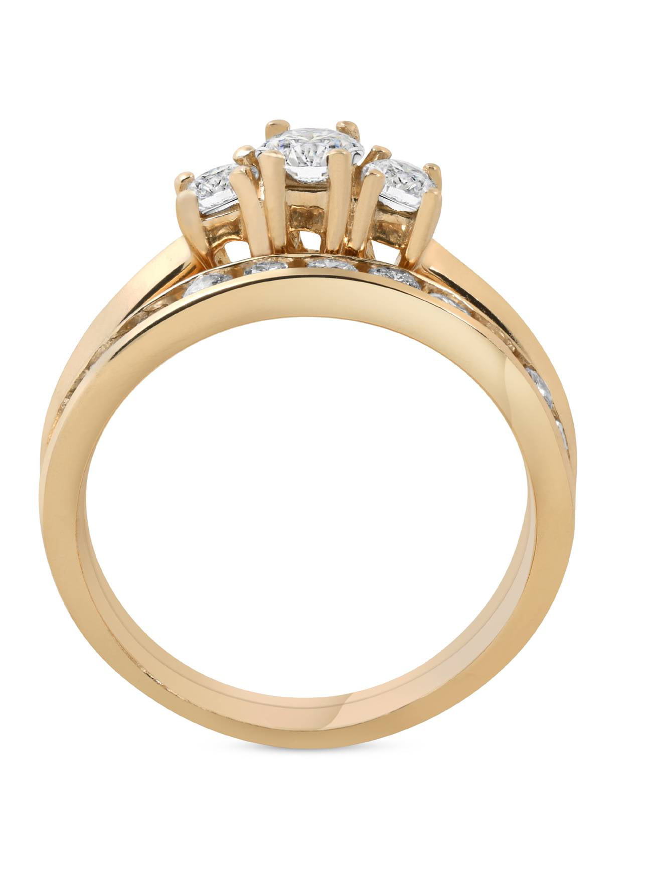 14k Yellow Gold 1ct Diamond Engagement Wedding Ring Set 3Stone Channel ...