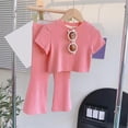 thumbnail image 2 of EnJoCho Girls Shirt and Shorts Set Kindergarten Starter Pack Girls 2 Piece Outfits Short Sleeve Crew Neck Crop Tops and Flare Pants Sets Solid Color Casual Clothing Sets for 2-10 Years, 2 of 9