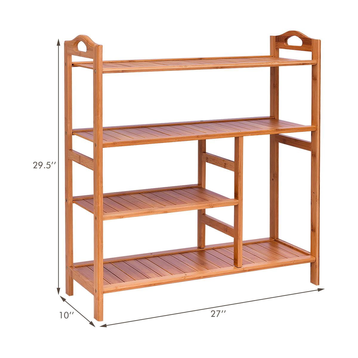 4-Tier Bamboo Shoe Rack with Boots Storage, Freestanding Wooden Display Shelf with Handle, Multifunctional Storage Organizer for Bathroom Entryway, Hallway, Living Room Plant Stand