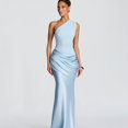 thumbnail image 2 of Aellinatey Women's One Shoulder Bodycon Maxi Dress Satins Ruched Formal Gown for Cocktail, 2 of 18