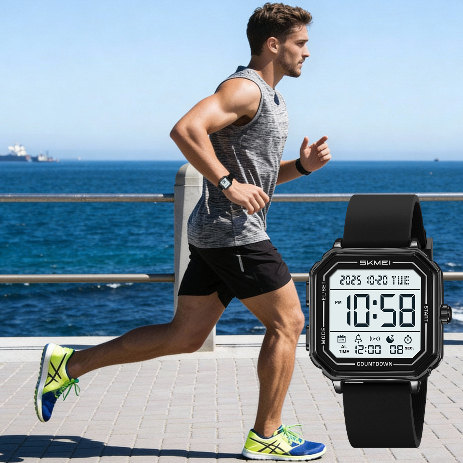SKMEI Mens Digital Watch Sports Waterproof Outdoor Large Face Military Watches for Men with Stopwatch LED Back Ligh Alarm