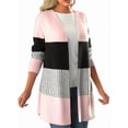 thumbnail image 2 of Women'S Long Sleeve Open Front Casual Cardigan Fashion Color Block Knitted Coat Sweaters Outerwear Pink L, 2 of 8