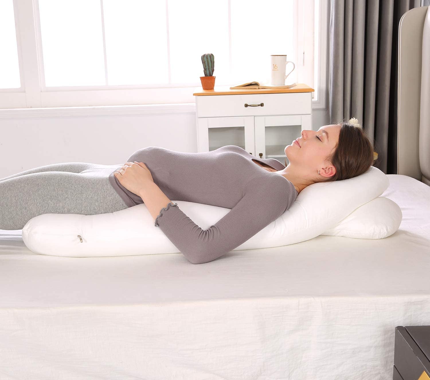 SHANNA Pregnant Women's Pillows, 51-inch White U-Shaped Full Body Maternity Pillow(fill material is Cotton)