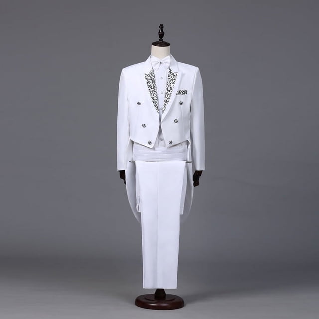 Traje de esmoquin de vestir para hombre, traje de actuación, traje de mago, actuación escénica, traje de mando, cantante de Bel Canto, negro y blanco, rojo