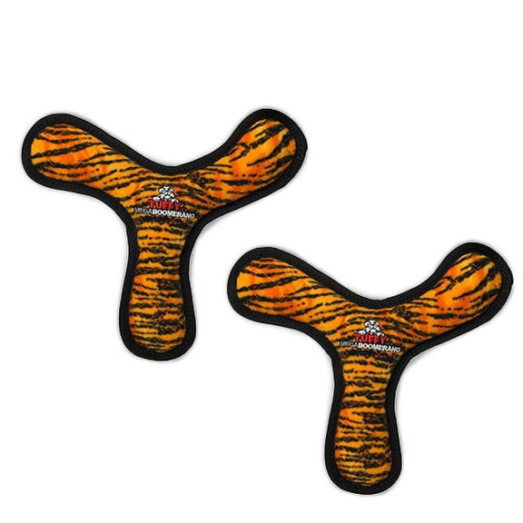 Tuffy Mega Boomerang Tiger Durable Plush Squeaky Dog Toy, 2-Pack