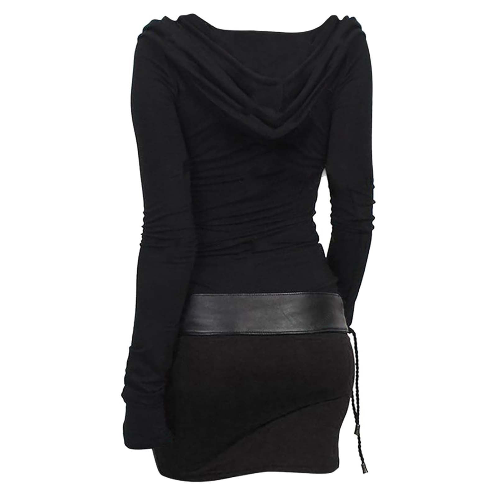 hotojiny Hoodie Mini Dress for Women Comfy Ruched Vintage Party Dresses Fashion Long Sleeve Bodycon Pencil Dress