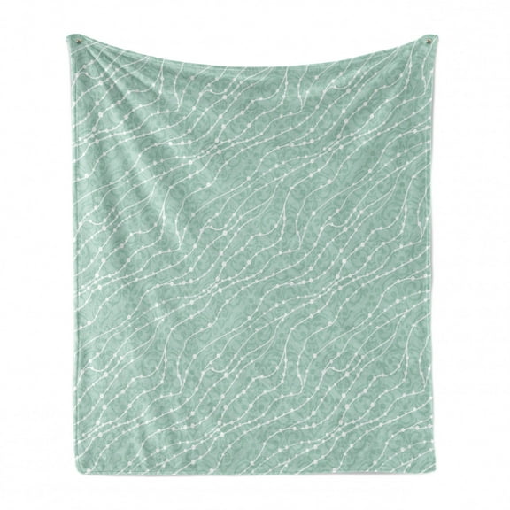 Pearls Soft Flannel Fleece Blanket, Faded Curlicues on Pastel Color with White Dotted Lines Nautical Inspiration, Cozy Plush for Indoor and Outdoor Use, 60" x 80", Almond Green White, by Ambesonne