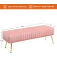 thumbnail image 3 of 44 Inch Velvet Bench, Upholstered Tufted Striped Fabric Bedroom Bench with Golden Metal Legs, Ottoman for Living Room, Solid Wood Indoor Bench for Foyer (Pink), 3 of 9