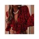 thumbnail image 5 of Camisa de Mujer con Botones, Larga, Cuello en V, Blusa de Trabajo, Blusa Elegante Informal con Estampado Floral Flor Roja XXL, 5 of 10
