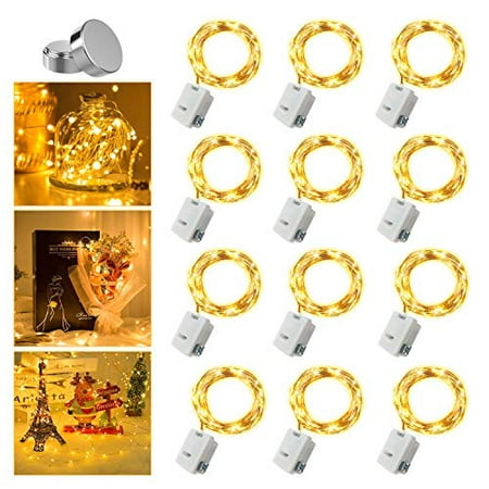 12 Pack Fairy Lights Battery Operated, 3 Speed Modes, Extra 12 Batteries for Replacement, 7Ft 20 LED Mini String Lights, Waterproof Copper Wire, Twinkle Firefly Lights for Valentines Day