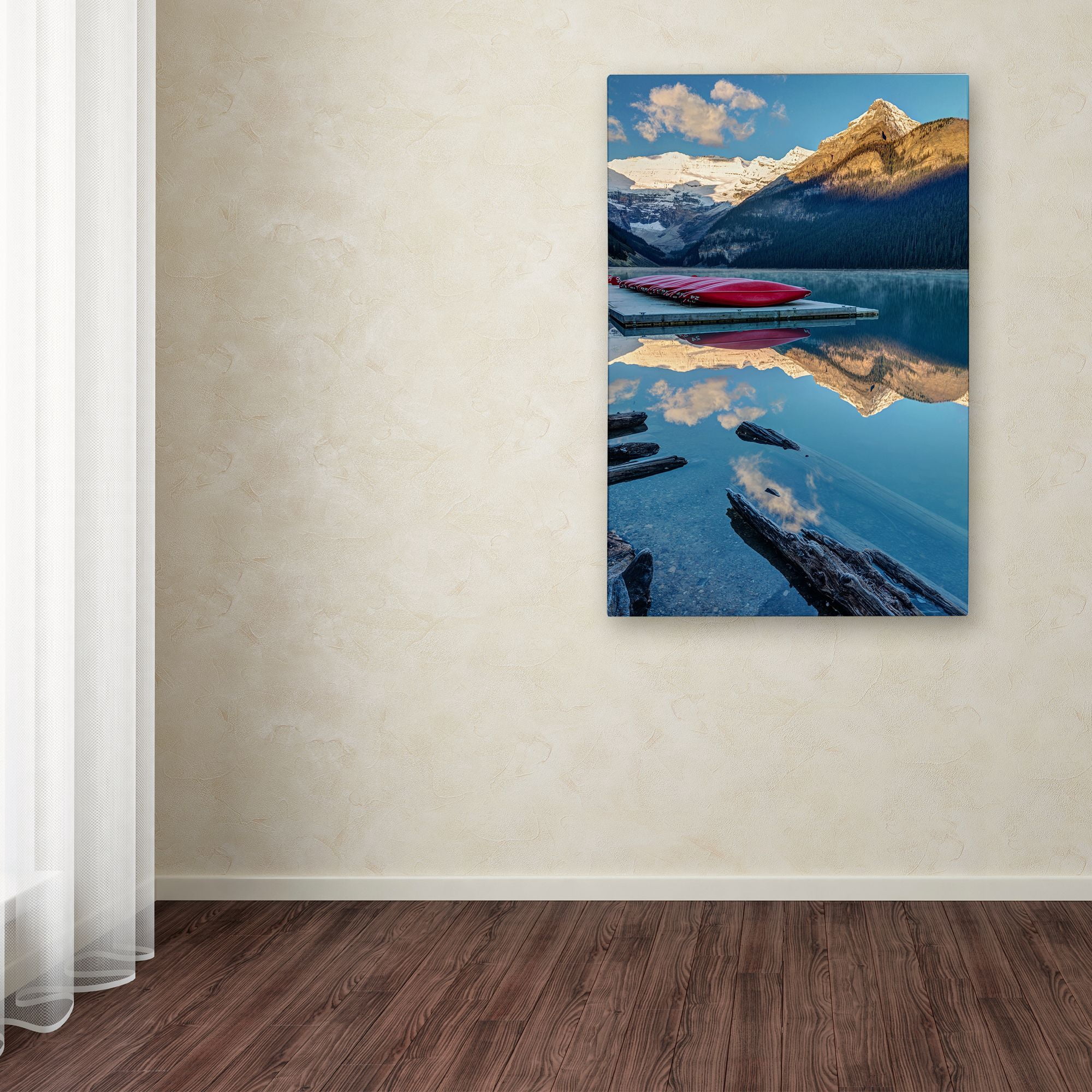 Pierre Leclerc 'Lake Louise Canoes' Canvas Art 16 x 24