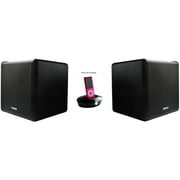 iFinity Wireless Indoor/Outdoor Speaker - Set with 2 speakers, 2 x 80 Watts, very heavy duty speakers, water resistant, up to 600 ft range, better-than Bluetooth Digital Wireless, with iPhone cradle