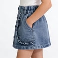 thumbnail image 5 of Floleo Girls' Ruffle Trim Denim Mini Skirt High-Waisted Button-Front A-Line Skirt for Kids Casual School Everyday and Summer Wear(Blue,3 Years), 5 of 9