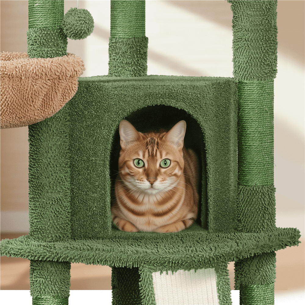 Yaheetech 42" Height Cactus Cat Tree with Scratching Posts, Basket & Ladder, Green/Brown