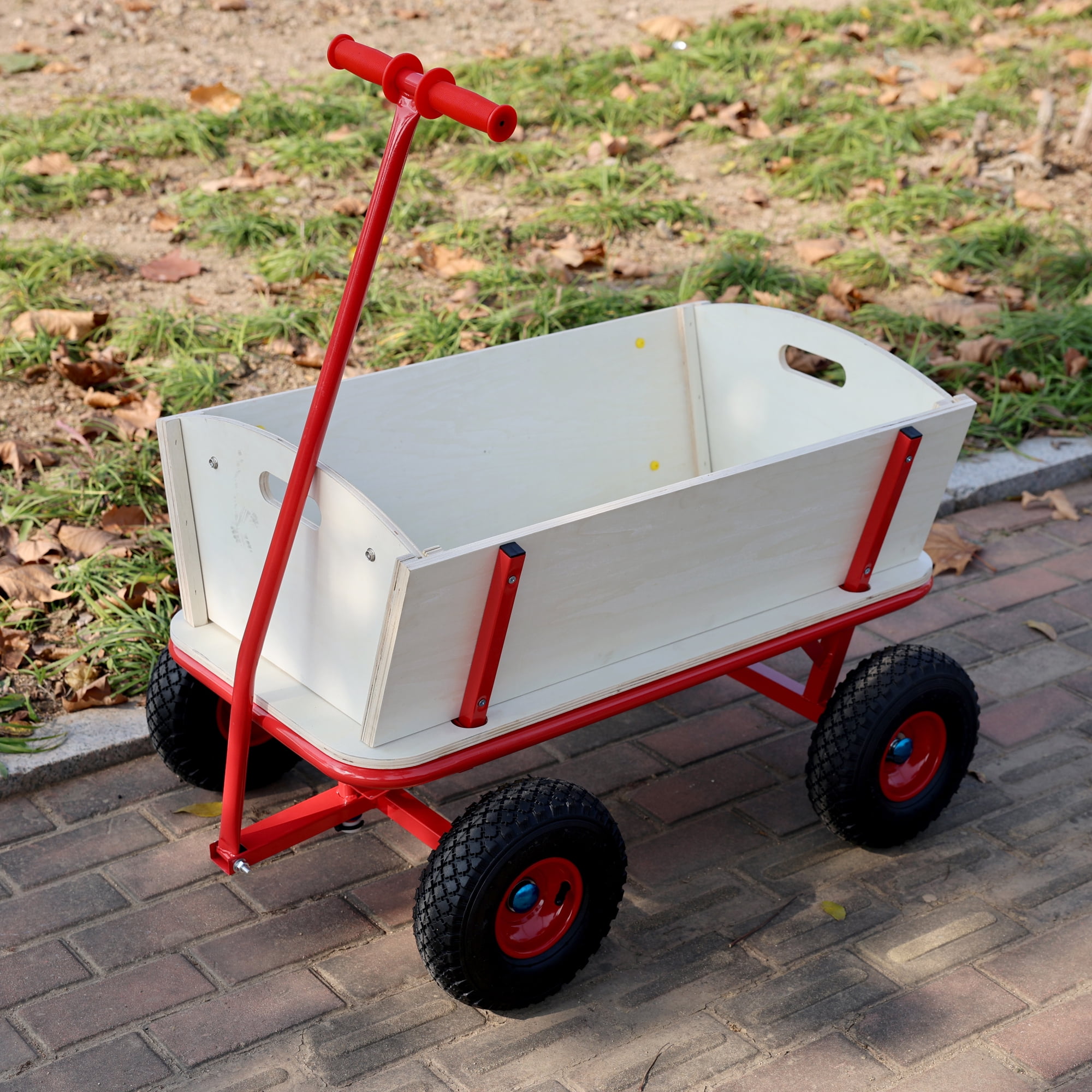 Jopath Outdoor carriage Wooden carriage + four-wheel design, Load-bearing capacity: 260LBS,Children's outdoor stroller, bringing joy to childhood outdoors