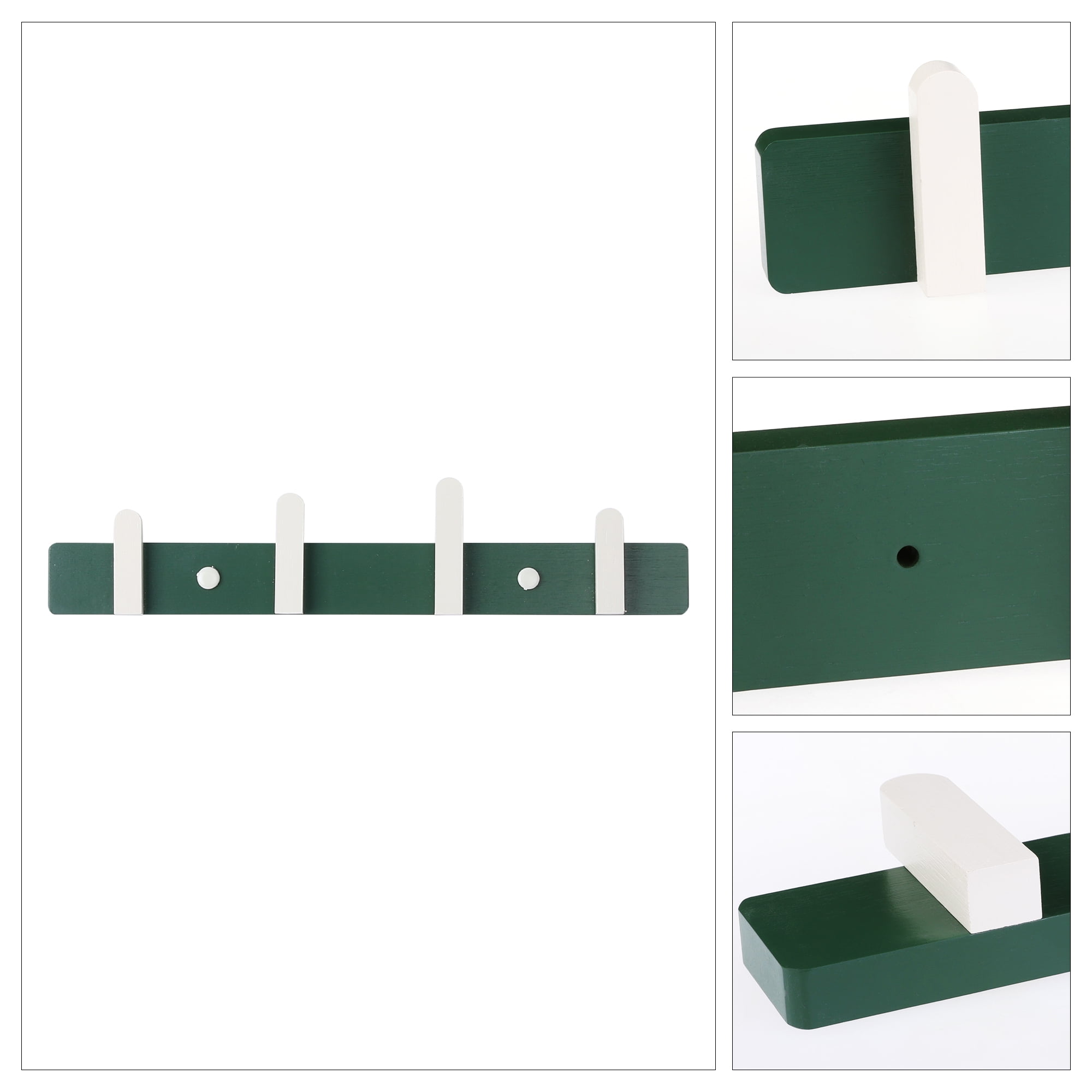 Unique Bargains Coat Rack Wall Mount Wood Coat Hook for Hanging w 4 Hooks Hat Rack Green
