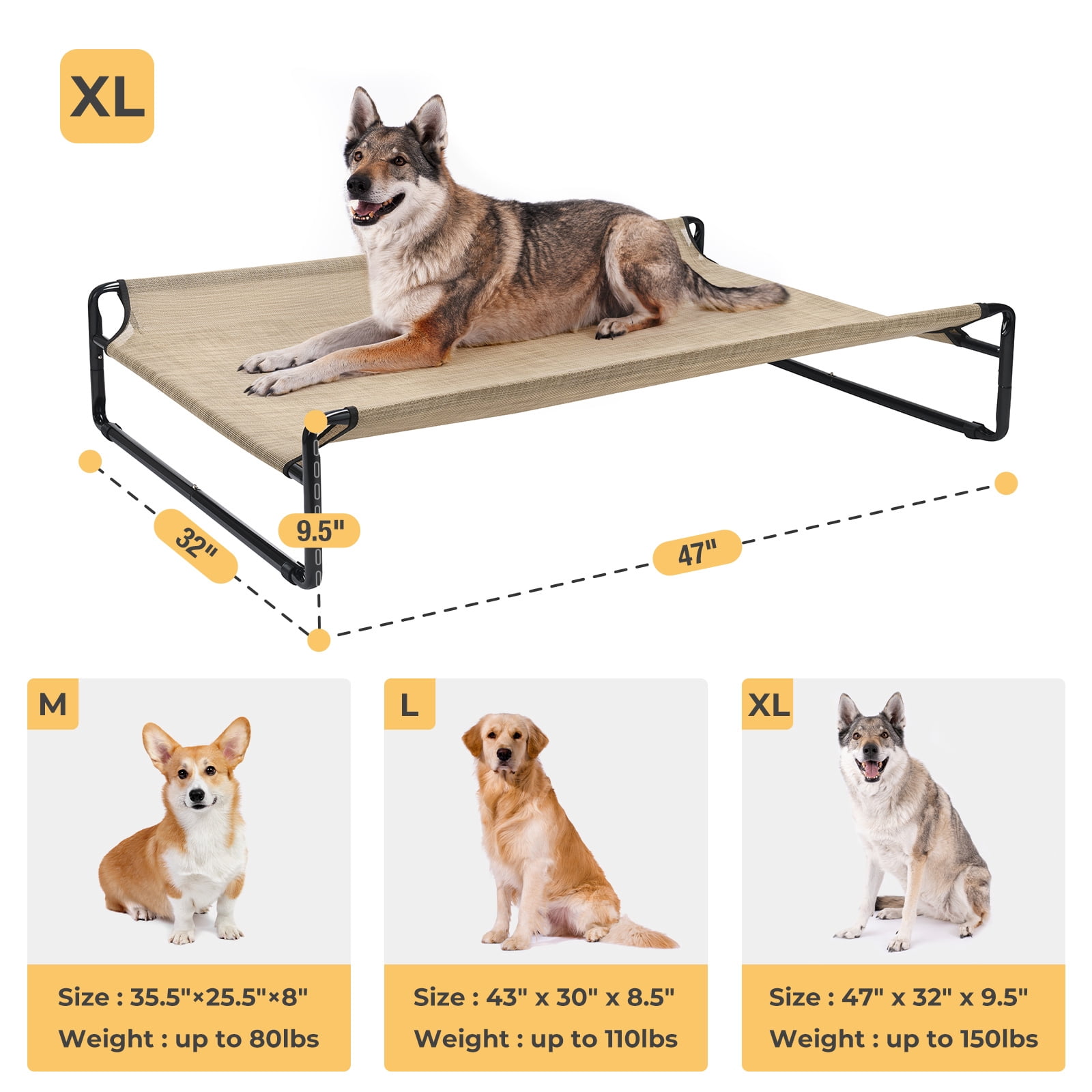 Veehoo Original Cooling Elevated Dog Bed, Raised Dog Cot with Washable Mesh, X-Large, Beige Coffee