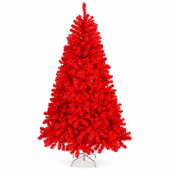Alvantor 6 ft Red Unlit Artificial Christmas Tree with 800 PVC Branch Tips, Hinged Design and Metal Stand