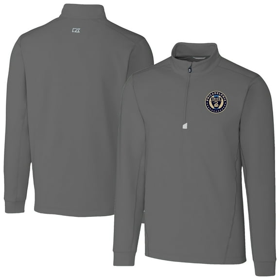 Men's-Cutter & Buck  Gray Philadelphia Union Traverse Stretch Eco Quarter-Zip Pullover Top