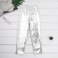 thumbnail image 4 of TiaoBug Kids Girls Shiny Metallic Leggings Bottoms Skinny Tights Pants Hip-Hop Jazz Street Dancewear Silver 7-8, 4 of 5