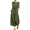 thumbnail image 3 of Women's Elegant Sleeveless Linen Jumpsuits Casual Wide Leg Jumpsuit Pants Romper, 3 of 5