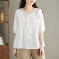 thumbnail image 1 of Haut Décontracté à Col en V pour Femmes, Manches Courtes, Polyester Doux, Chemise Imprimée, Usage Quotidien, Blouse Polyvalente, Confortable pour le Travail, la Maison, les Vacances, 1 of 8