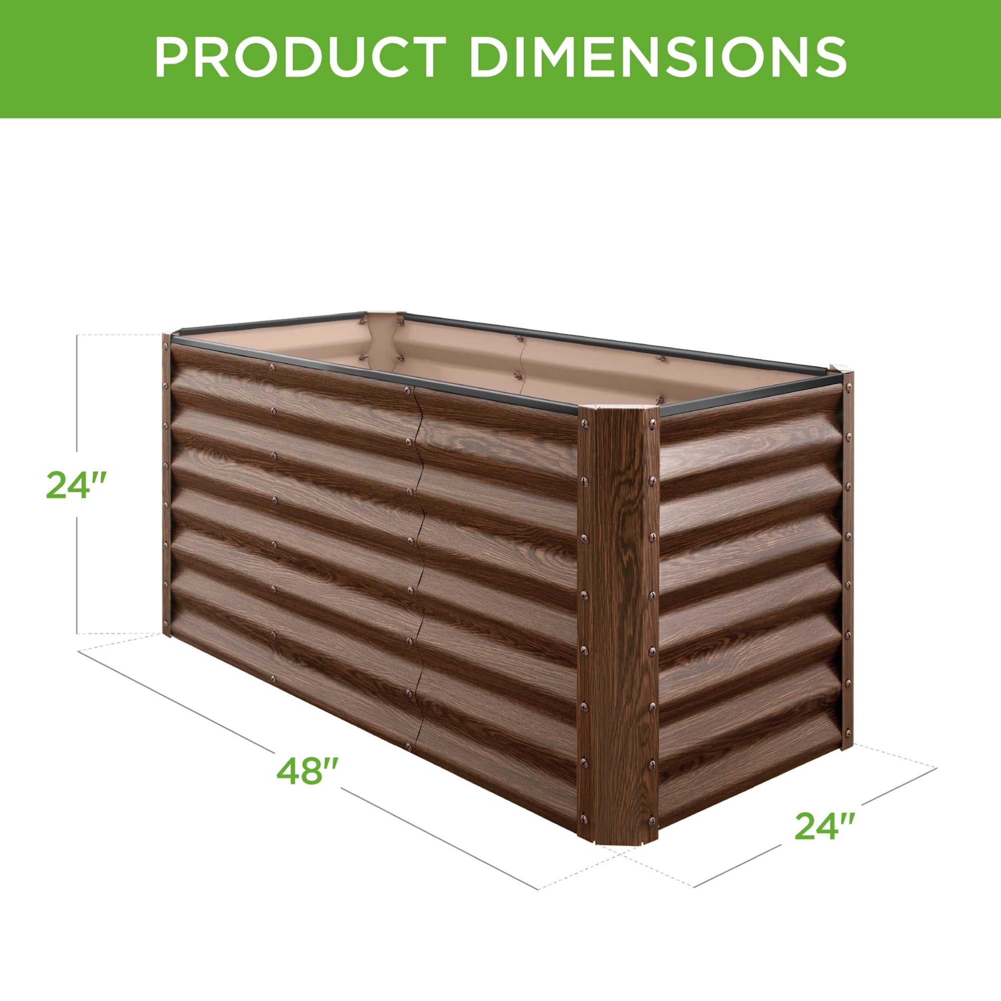Best Choice Products 4x2x2ft Outdoor Metal Raised Garden Bed for Vegetables Flowers Herbs - Dark Brown Wood Grain