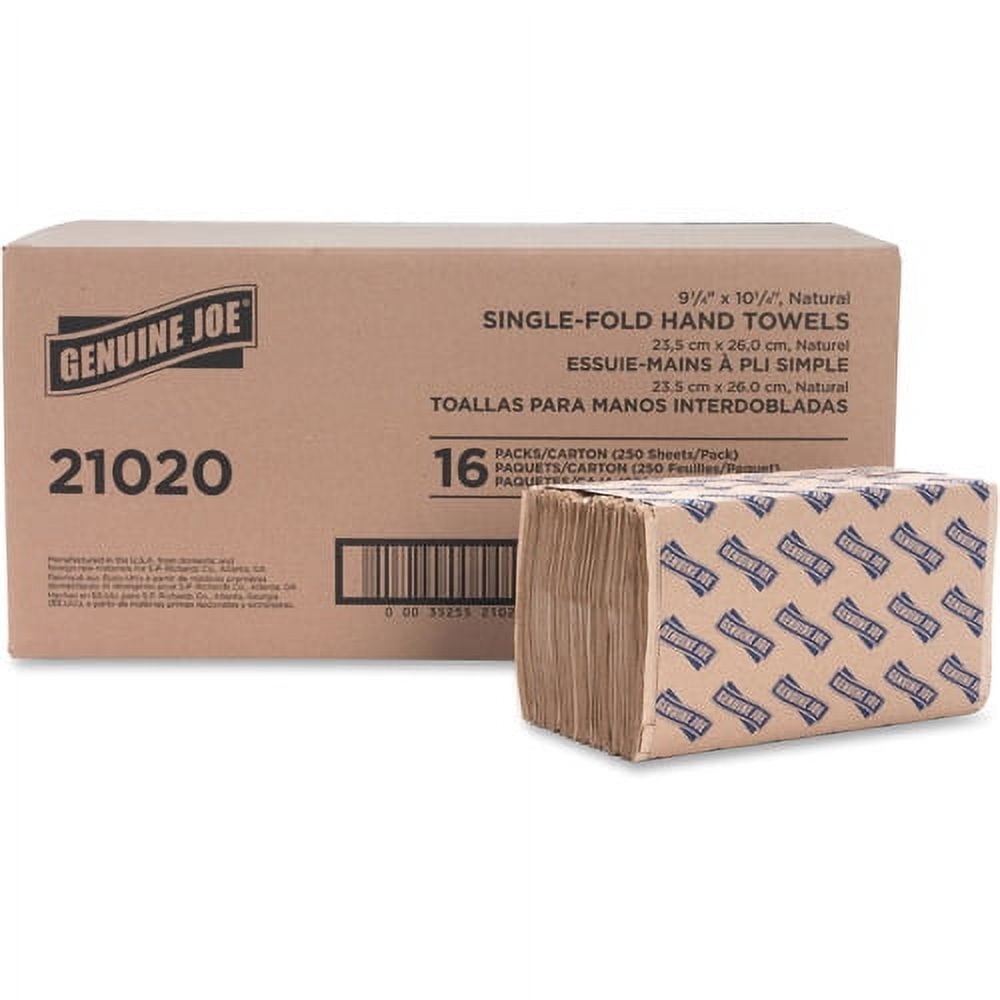 Genuine Joe Single-Fold Value Paper Towels 1 Ply - 10.25" x 9.10" - Natural - Recyclable - for Washroom, Restroom, Public Facilities - 250 Quantity per Pack - 4000 / Carton