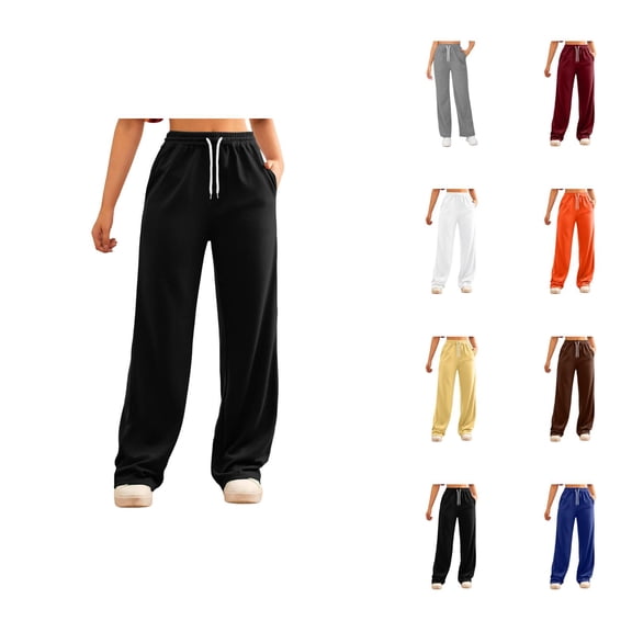 Sweatpants for Women 2026 Spring Lightweight Elastic High Waist Wide Straight Leg Loose Sweat Pants with Pockets
