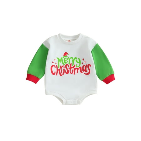 

Frobukio Toddler Baby Boys Girls Christmas Romper Long Sleeve Crew Neck Print Bodysuit Newborn Playsuit