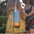 thumbnail image 3 of Malbec Insulated Canvas and Willow Wine Bottle Basket, (Navy Blue & White Stripe), 3 of 6