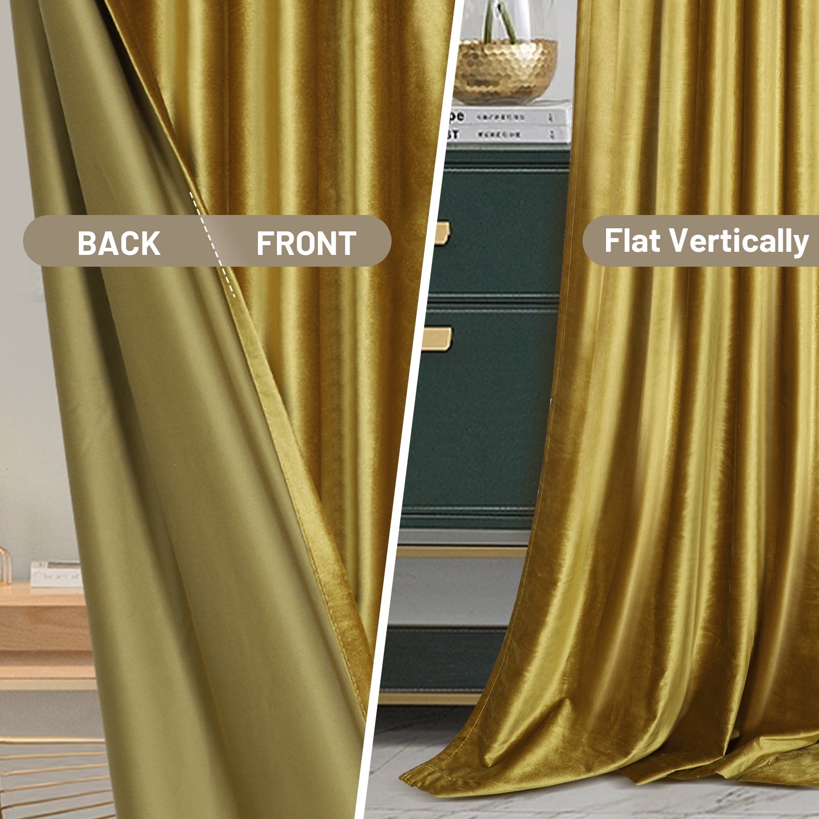 Lapalife 2 Panels Luxury Blackout Velvet Curtains, 84 inches Length Rod Pocket Thermal Insulated Soft Elegant Window Curtains for Bedroom Living Room, Gold