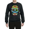 thumbnail image 2 of Wild Bobby, Colorful Floral Sugar Skull Streetwear Unisex Crewneck Graphic Sweatshirt, Black, Small, 2 of 3
