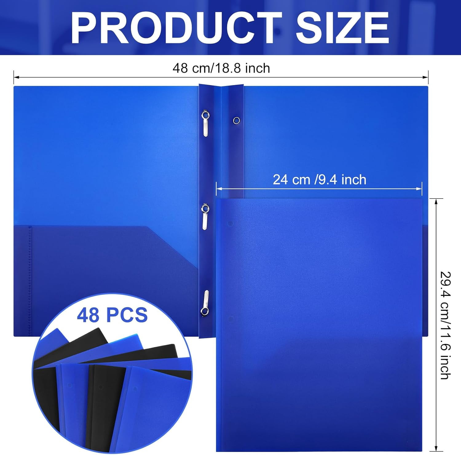 48 Pcs Plastic Folders with 2 Pockets and 3 Prongs Home Folders with Card Slot Letter Size Heavy Duty Report Covers for Back to School(Blue, Black,Classic)