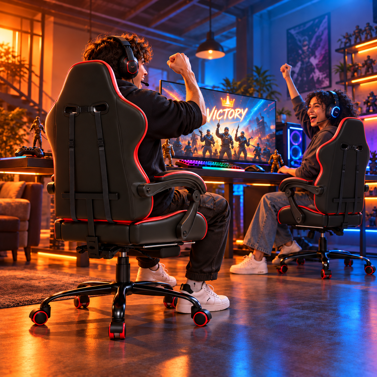 Seenda Gaming Chair with Footrest and Lumbar Support, Red photo 8