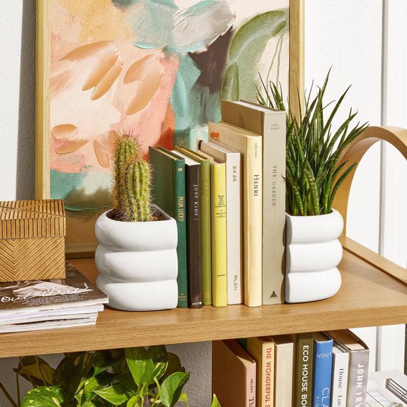 Beautiful 4" x 5" Bubble White Ceramic Bookends by Drew Barrymore (2 Count)