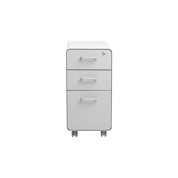 Poppin The Sort-It-Out 3-Drawer Mobile Vertical File Cabinet Letter/Legal Size Lockable White/Light